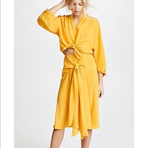 TOME Yellow Bow Tie Midi Skirt